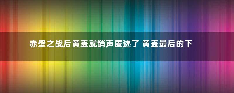 赤壁之战后黄盖就销声匿迹了 黄盖最后的下场是什么